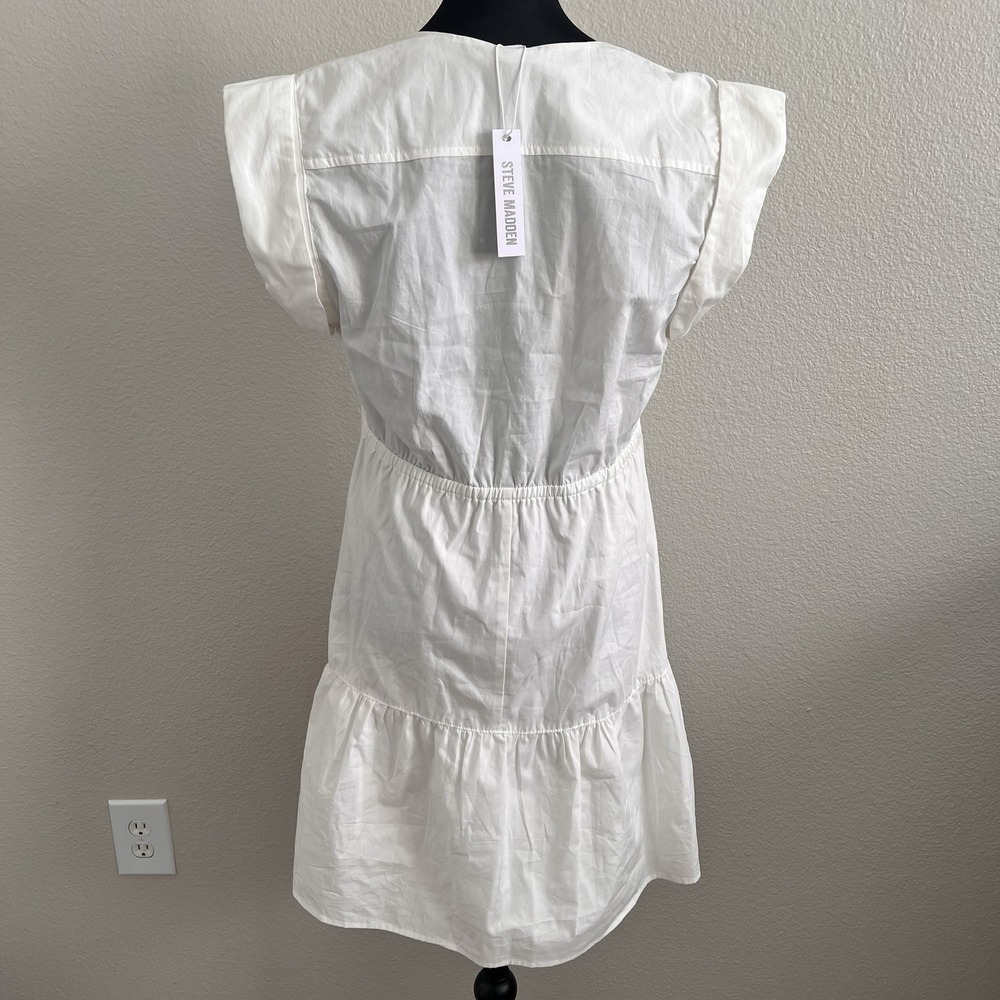 Steve Madden Large Tiered White Mini Dress Cotton Lined Minimalist Coastal NWT - Picture 7 of 8